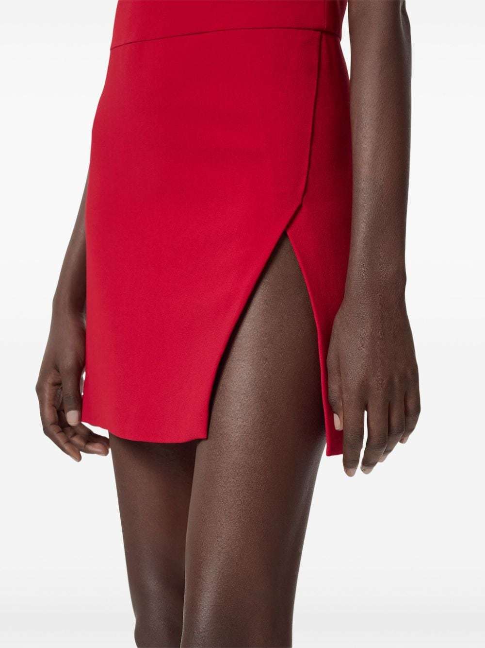Versace Turtleneck Cap-sleeve Cady Slit Mini Dress In Red