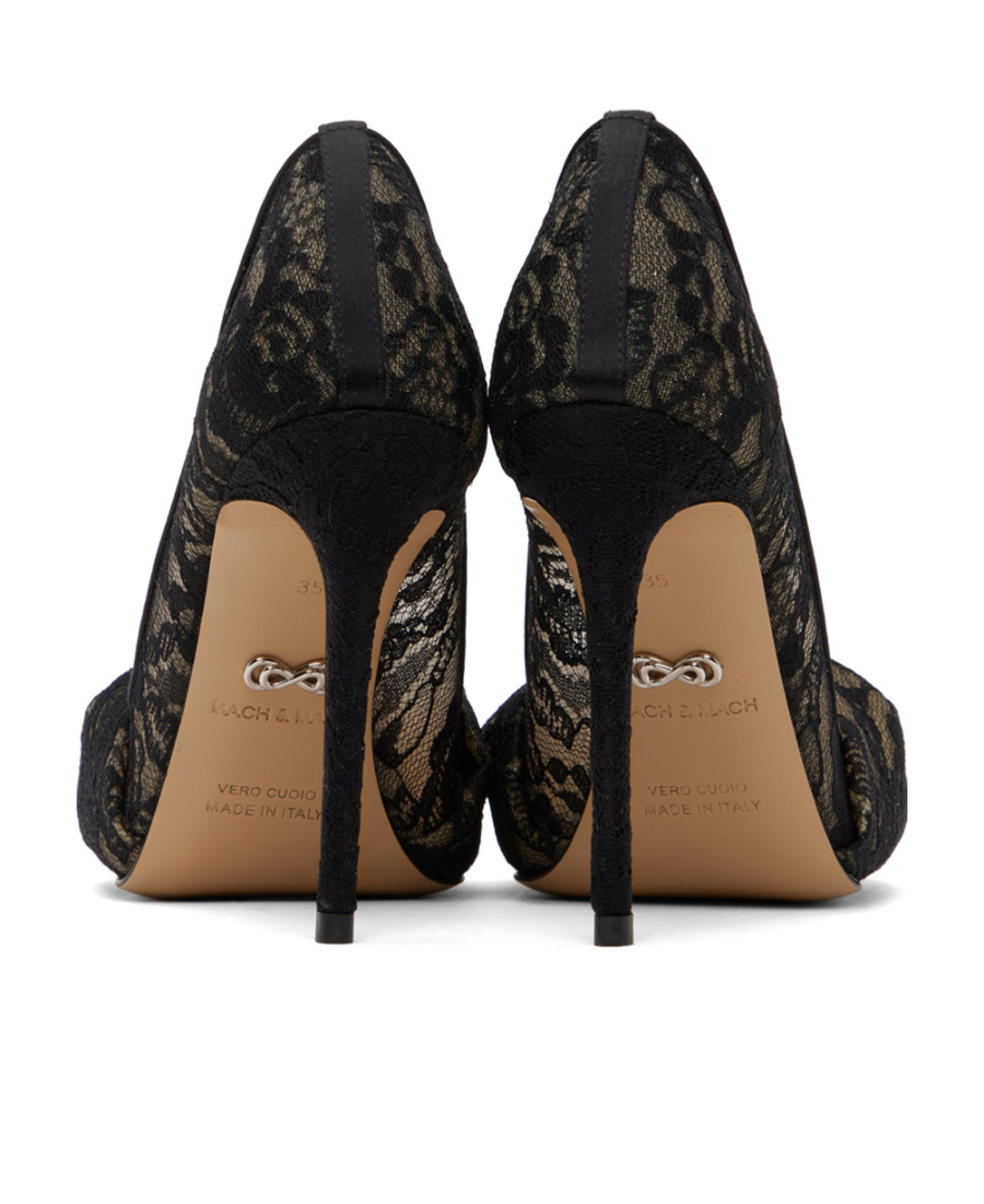 Mach&mach Double Heart Lace High Heels In Black