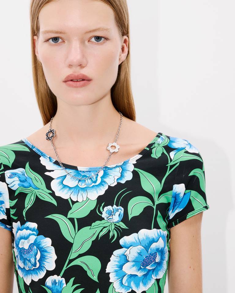 Kenzo Peonies Print Short-sleeved Top In Blue