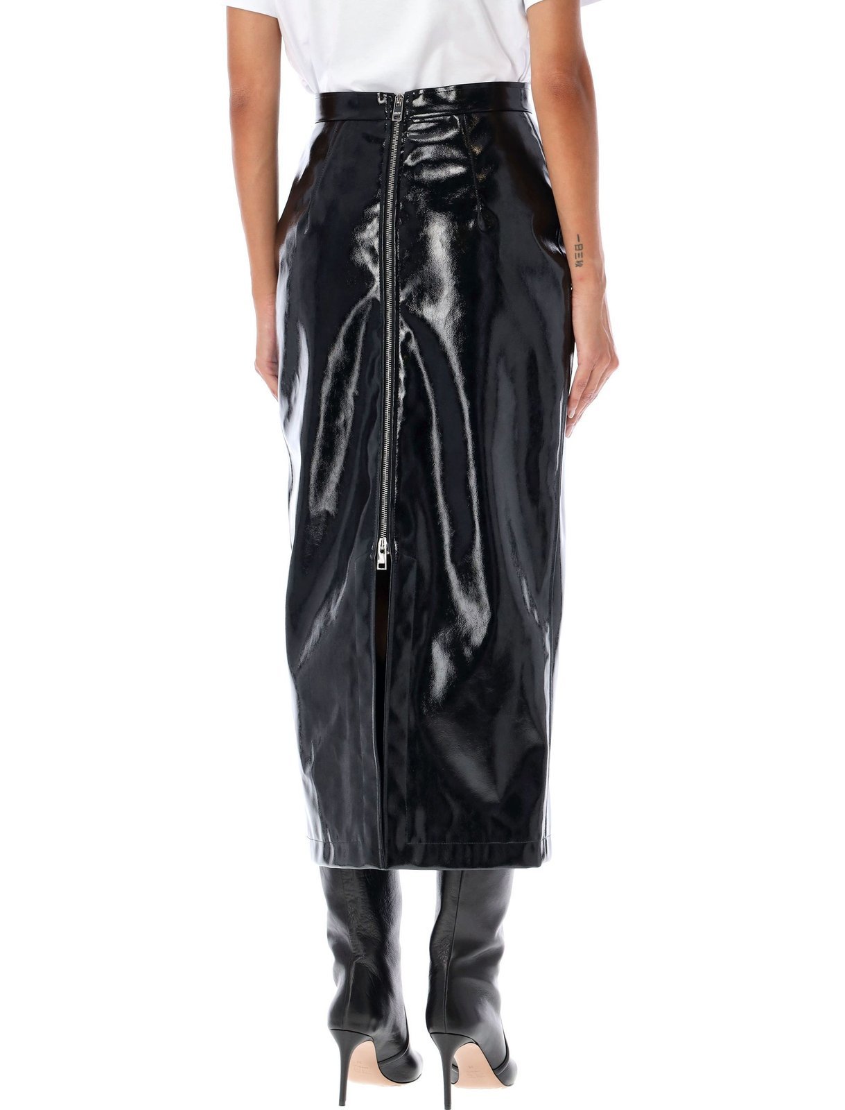 Msgm Faux-leather Zipped Midi Skirt In Black