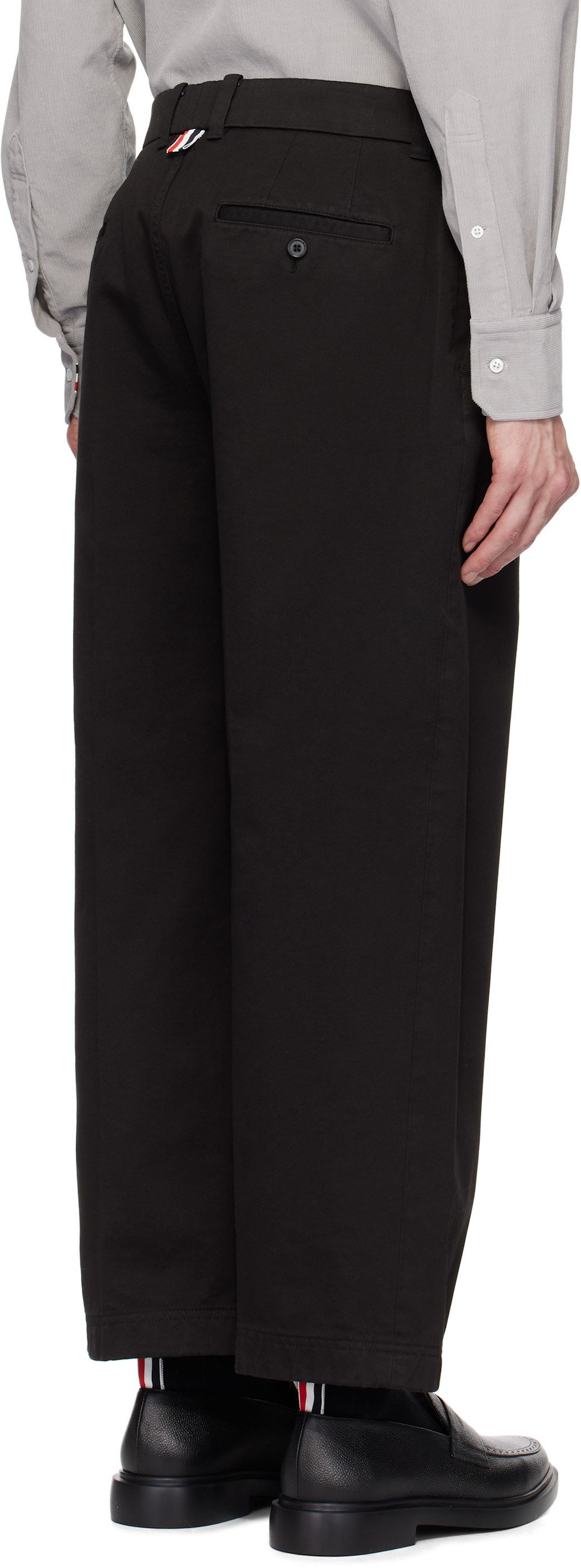Thom Browne Mid-rise Tapered Chinos With Belt Loops In Black