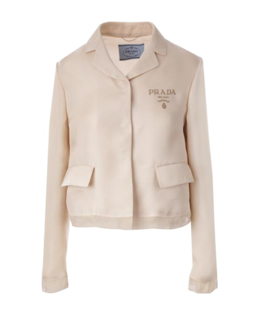 Prada Logo-print Silk Jacket In Nude