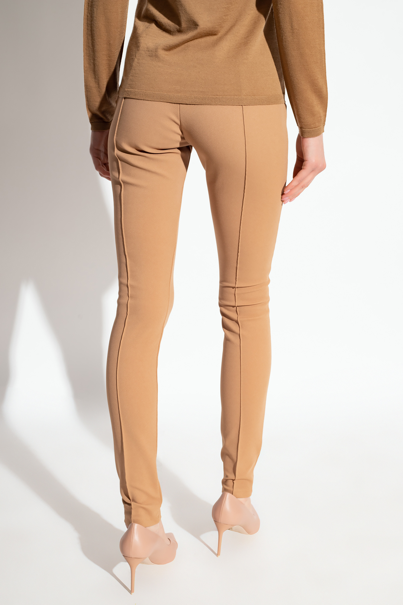 Max Mara Straight-leg Tailored Cotton Pants With Structured Waistband In Brown