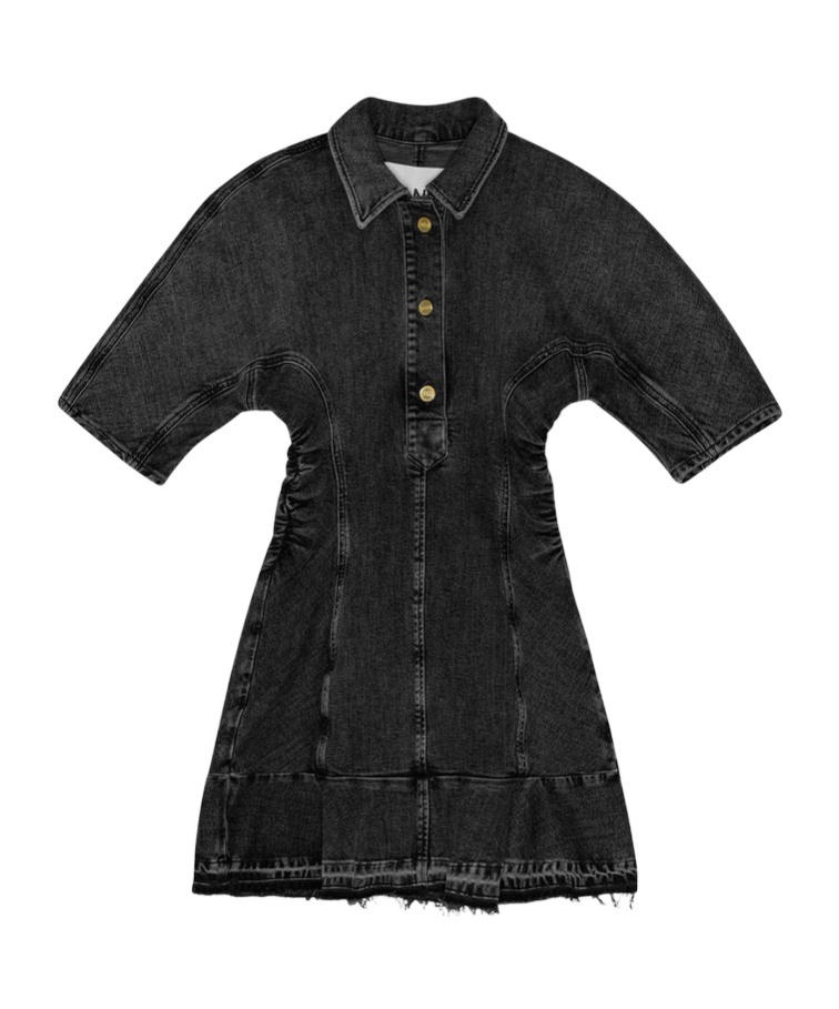 Ganni Ruched Side Fitted Dress With Short Sleeves In Black