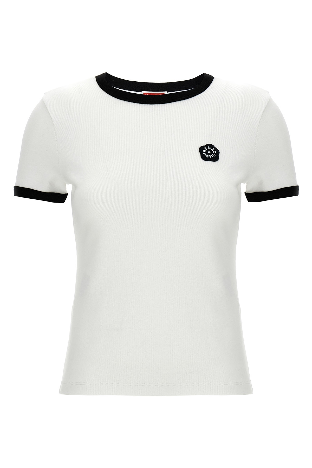 Kenzo White Crewneck T-shirt With Logo Patch On The Front And Contrasting Details In White