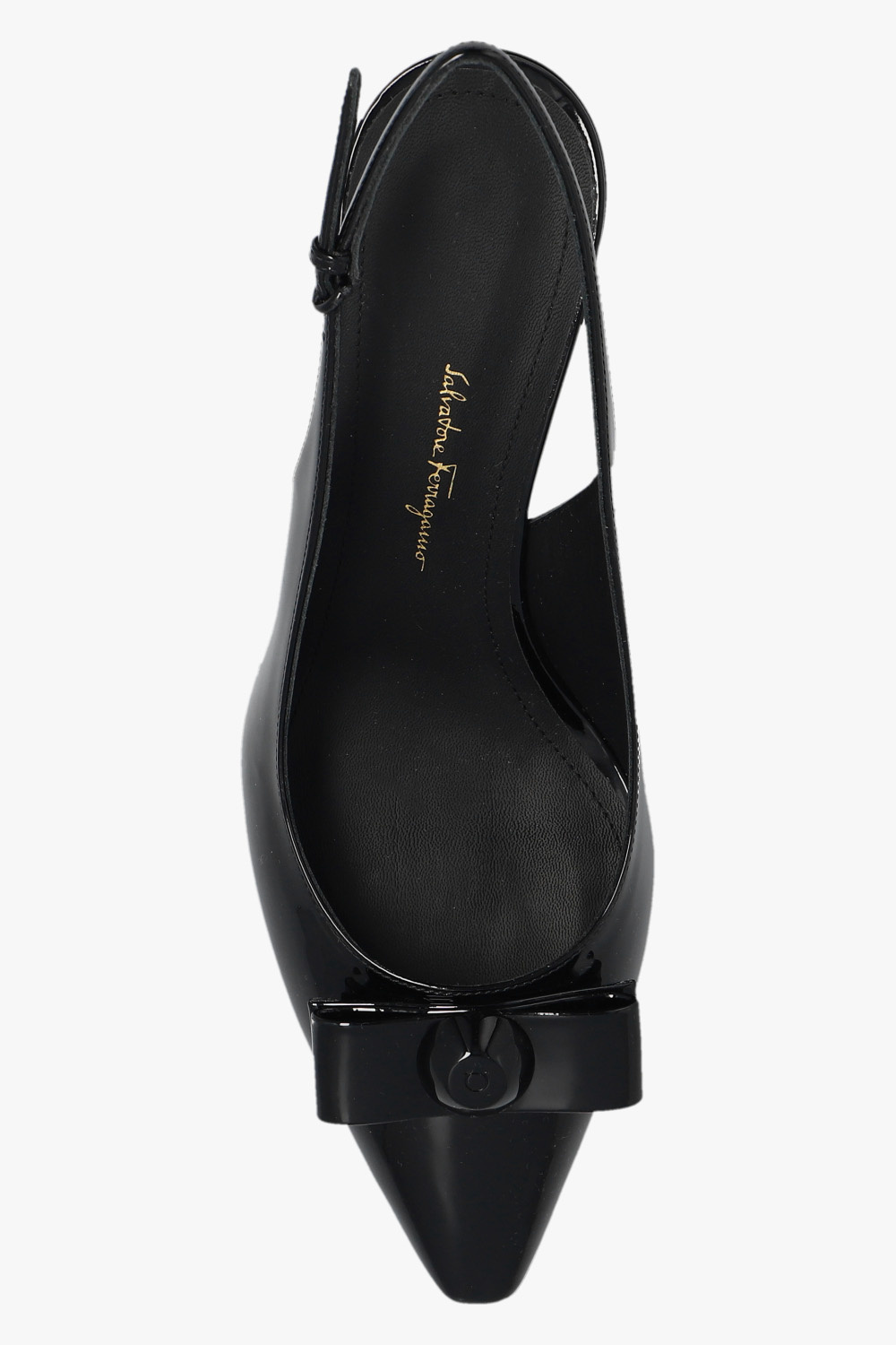 Ferragamo Arlene Bow Patent Slingback Pump In Black