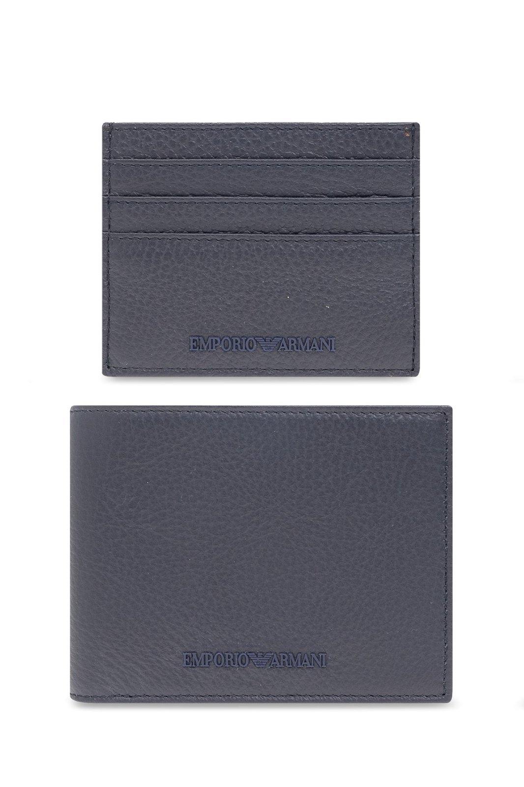 Emporio Armani Logo-rubberised Leather Wallet And Card Holder (set Of Two) In Black