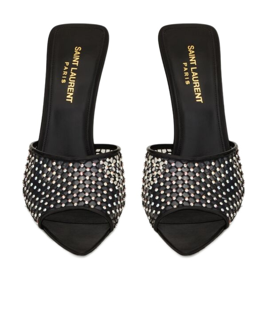 Saint Laurent Crystal-embellished Leather Mules In Black