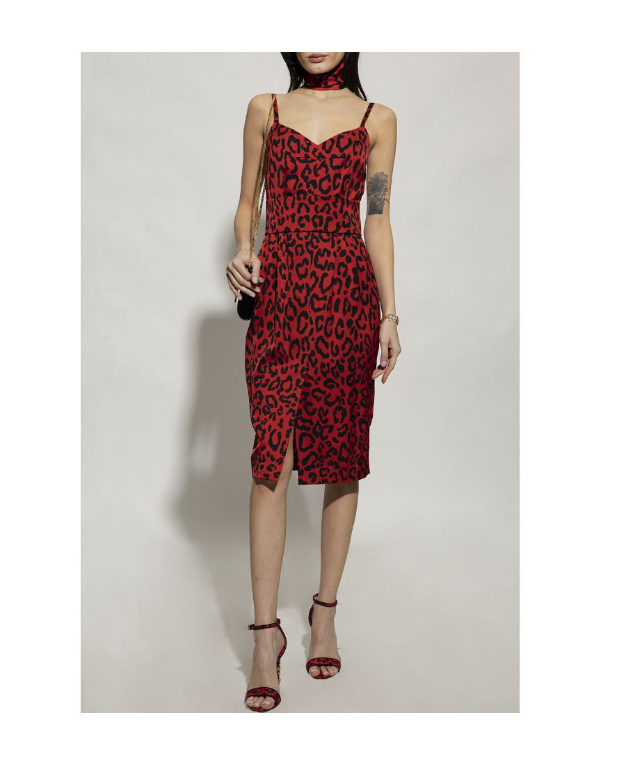Dolce & Gabbana Leopard-print Midi Dress In Red