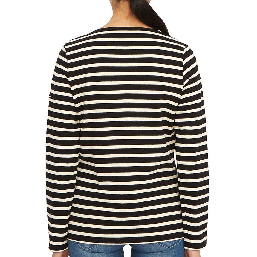 Saint James Cotton Crewneck Embroidered Striped T-shirt In Gray