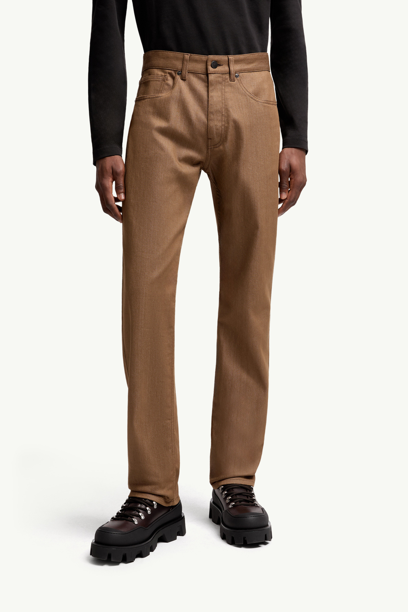 Moncler Straight Leg Denim Jeans In Brown