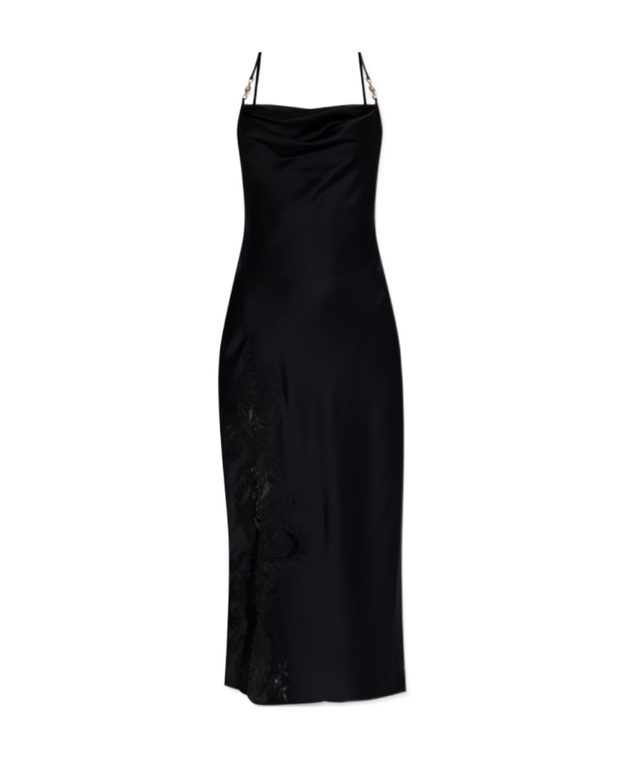 Versace Barocco Lurex Knit Midi Dress In Black