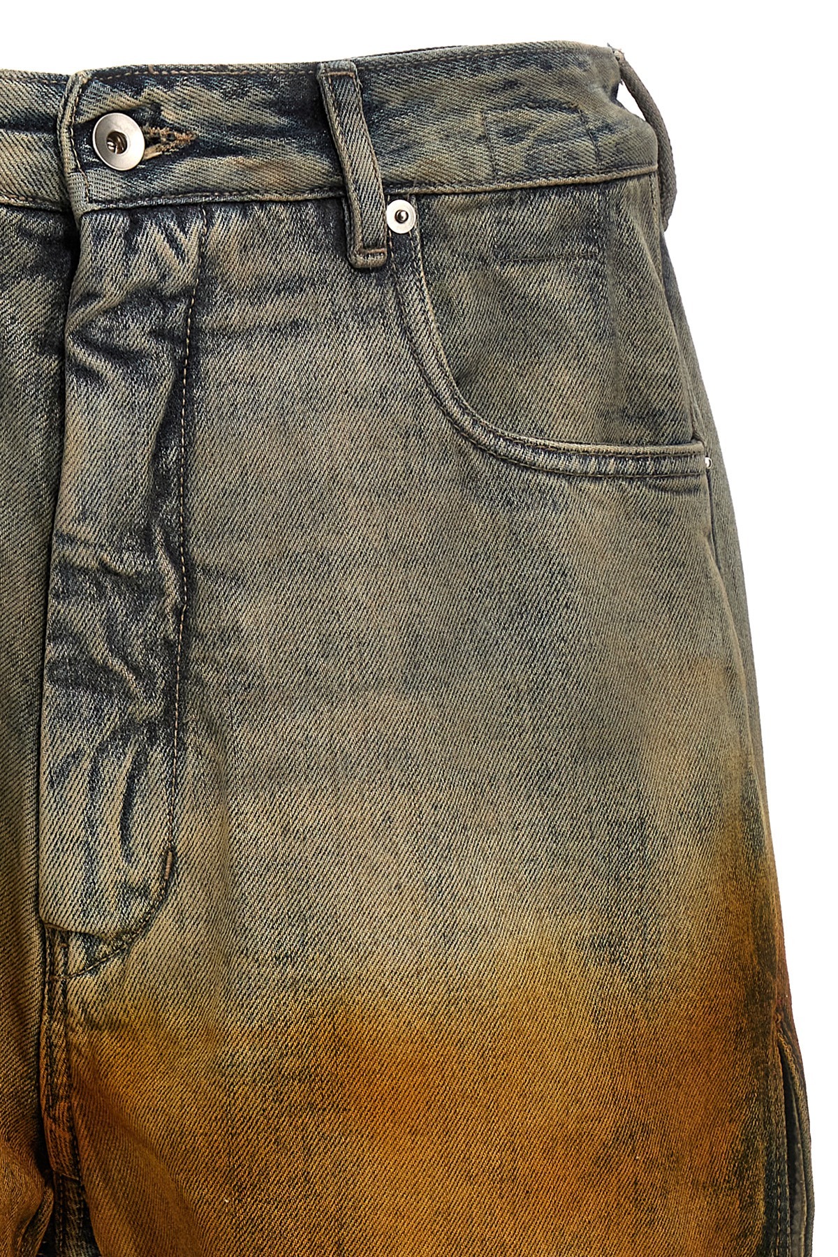 Rick Owens Drkshdw Destroyed Denim Bermuda Shorts In Green