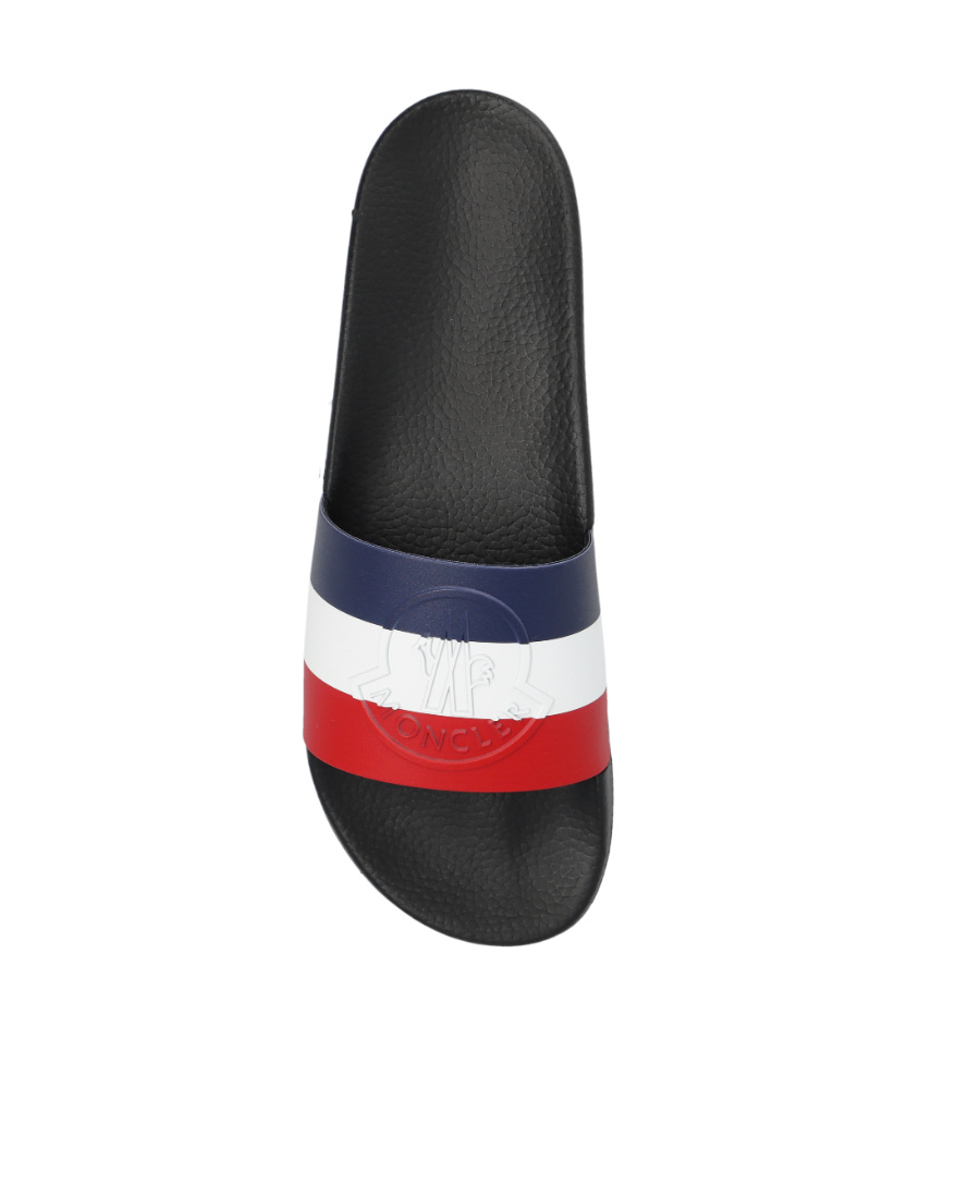 Shop Moncler Slip-on Debossed-logo Slides In Black