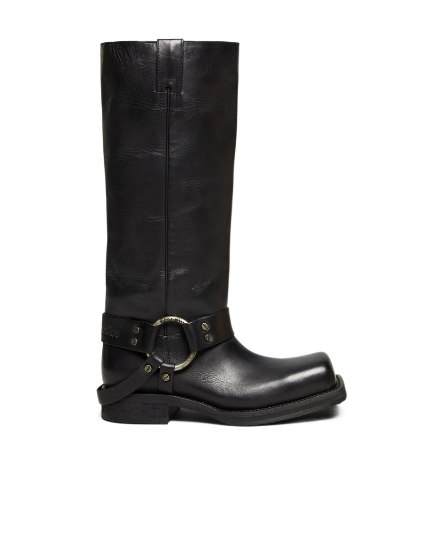 Acne Studios Black Boots With Buckle And Logo In Leather Woman In Black