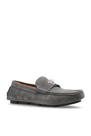Versace La Medusa-embellished Loafers In Gray