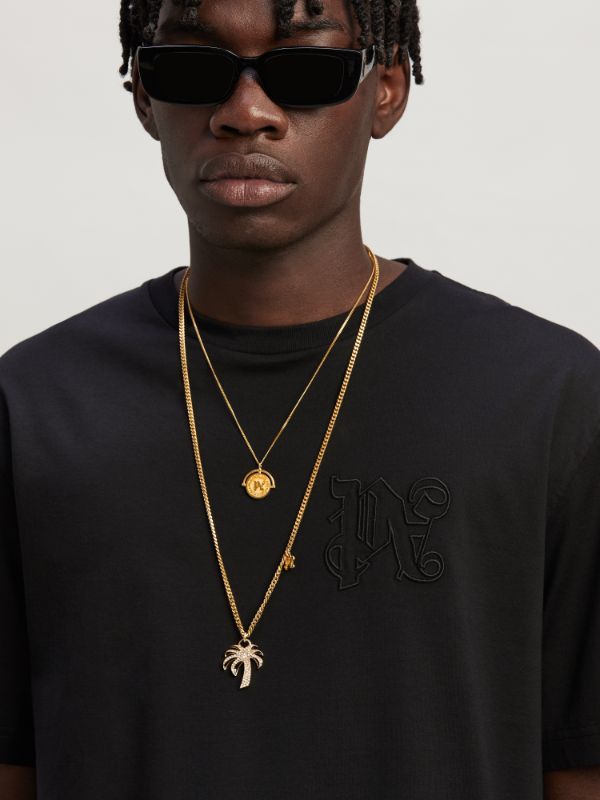 PALM ANGELS PALM ANGELS MONOGRAM EMBROIDERED CREWNECK T-SHIRT