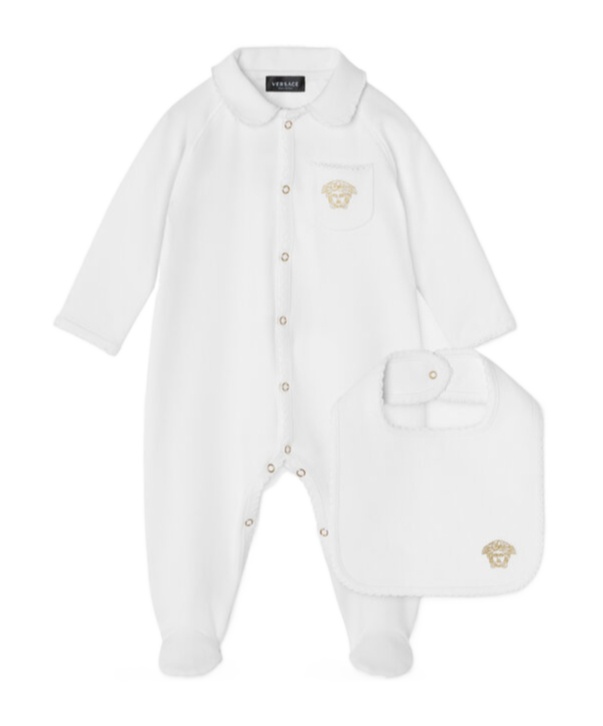 Versace Medusa Head-embroidered Babygrow Set In White