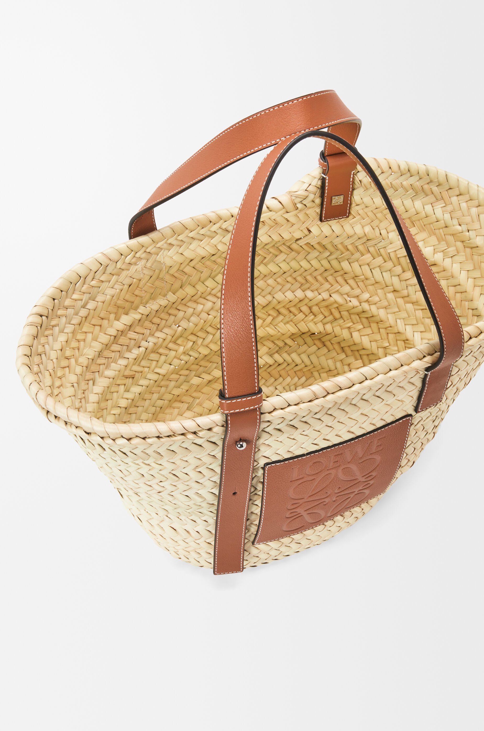 Loewe Palm Leaf And Calfskin Basket Tote In Brown