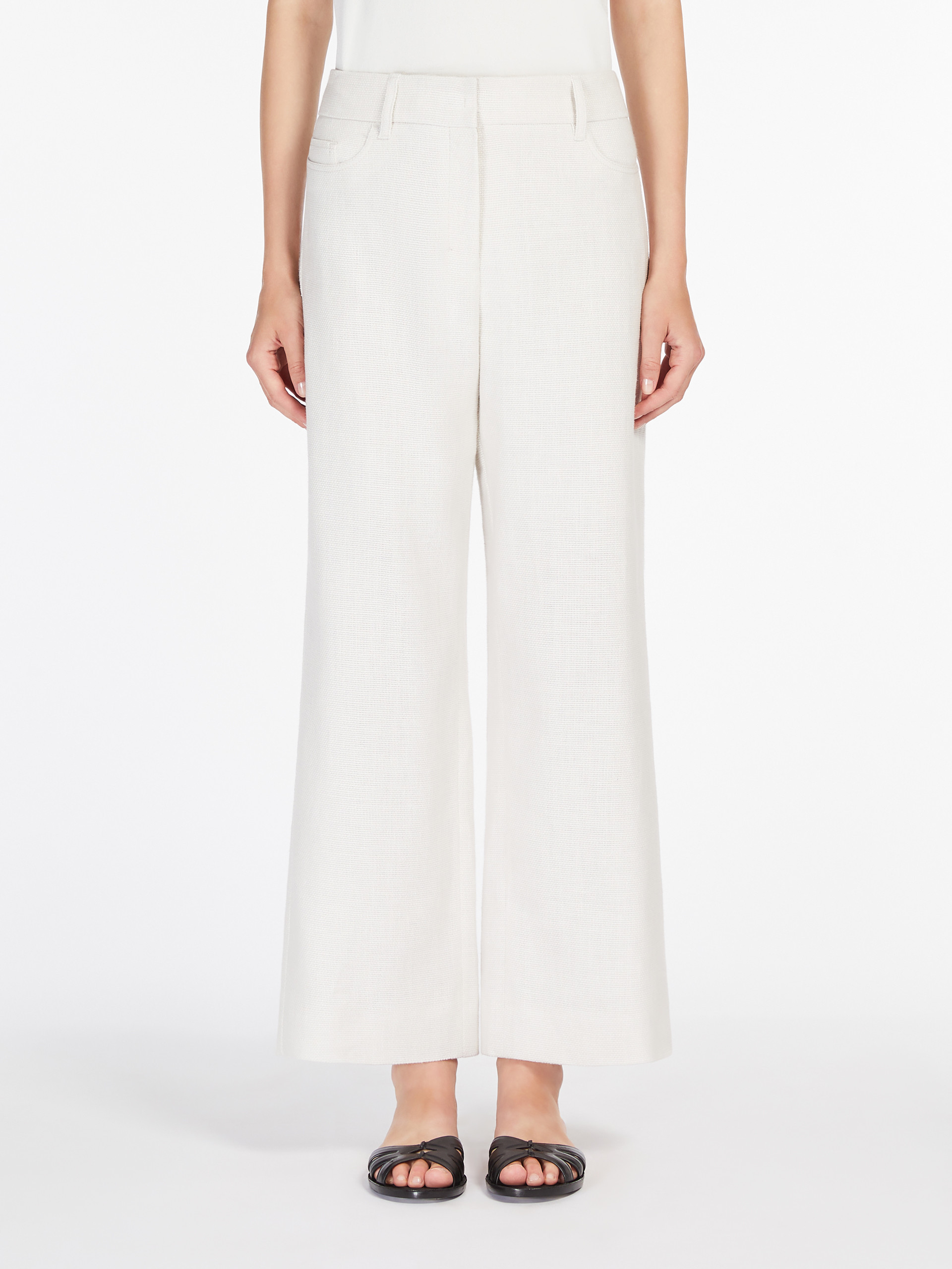 Max Mara Wide-leg Pants In Linen And Cotton Basketweave Fabric In Beige