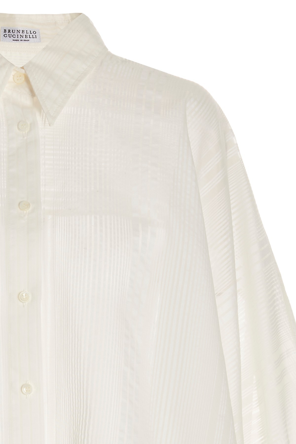 Brunello Cucinelli Semi-sheer Striped Oversized Shirt In White