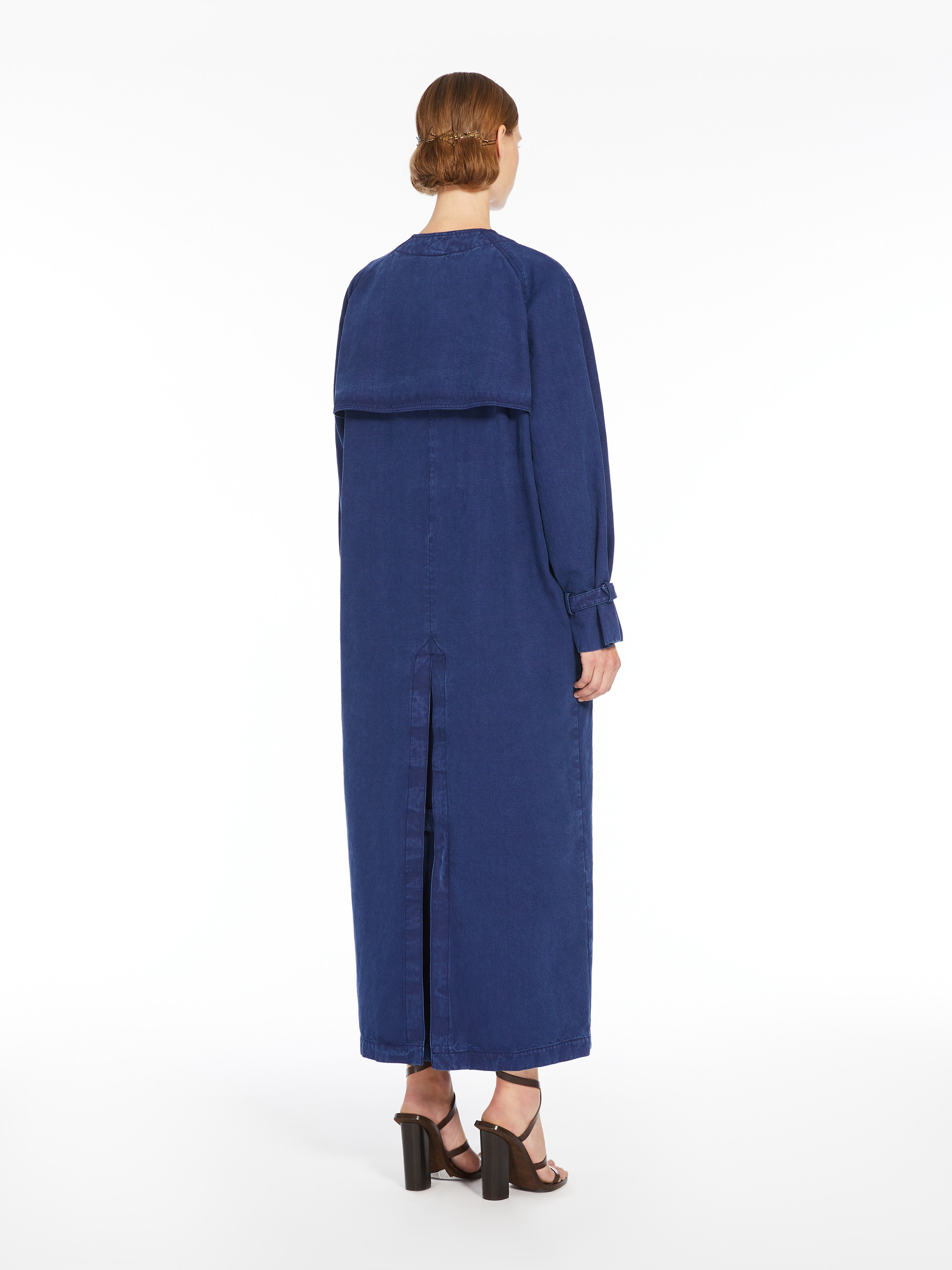 Max Mara Calao Long Denim Trench Coat In Blue