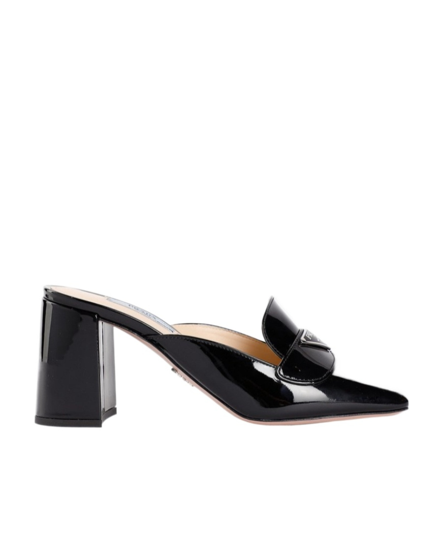 Shop Prada Logo Logo Muller High Heels In Black