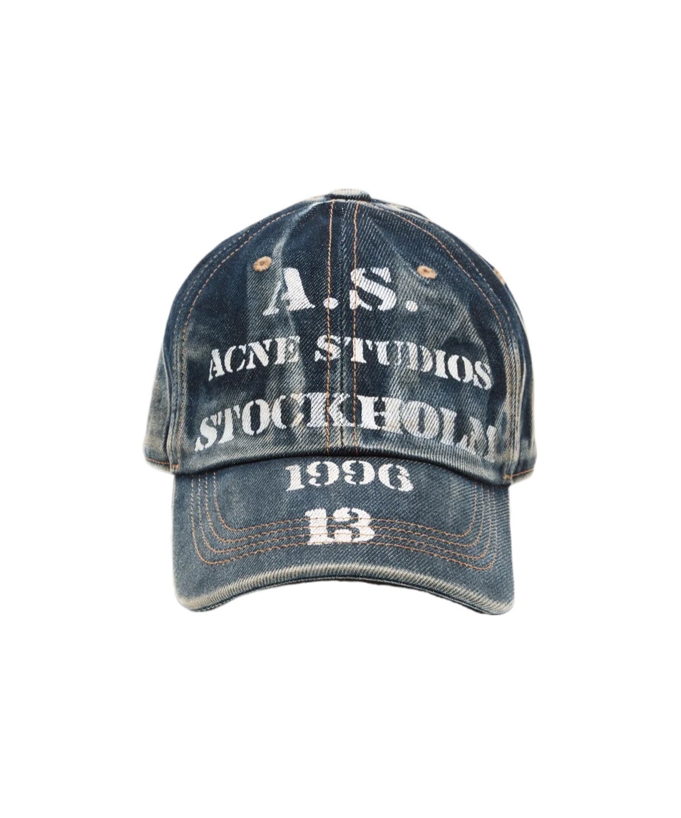 Acne Studios Logo-printed Washed-out Denim Cap In Blue