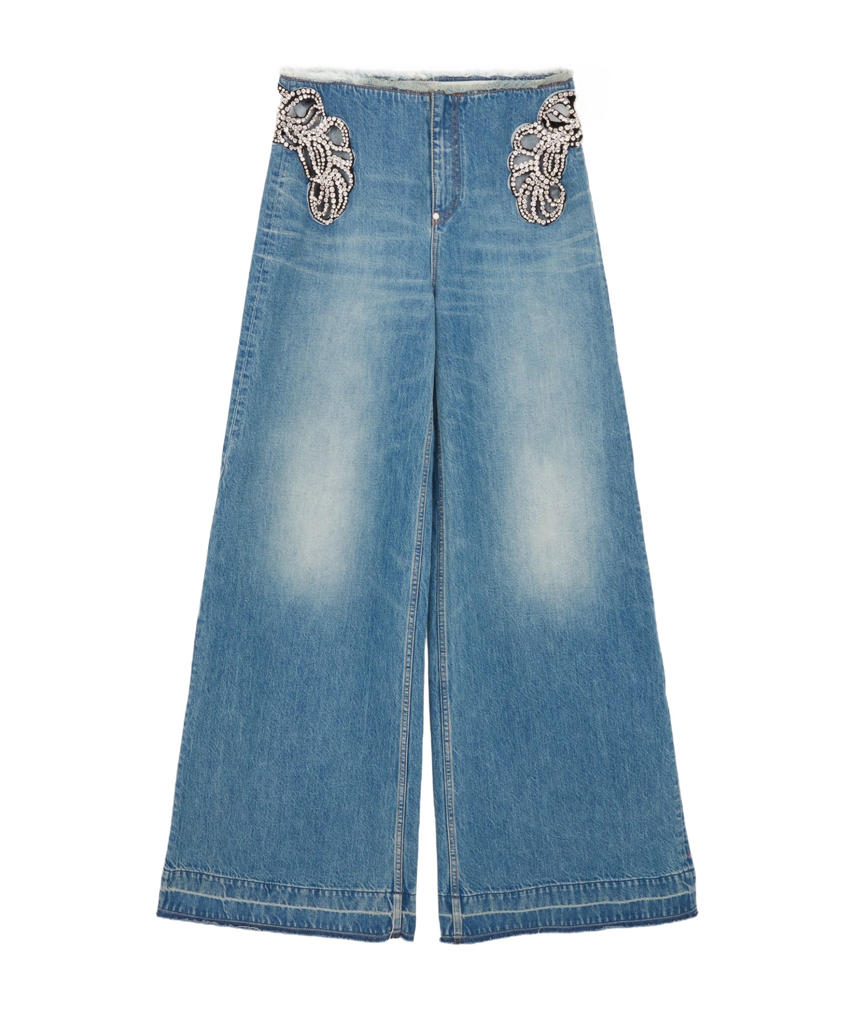 Stella Mccartney Embellished Feather Cut Out Jeans In Blue