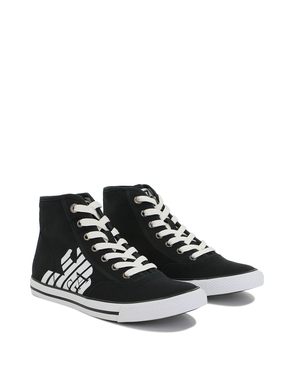 Ea7 Logo High-top Casual Sneakers In Black