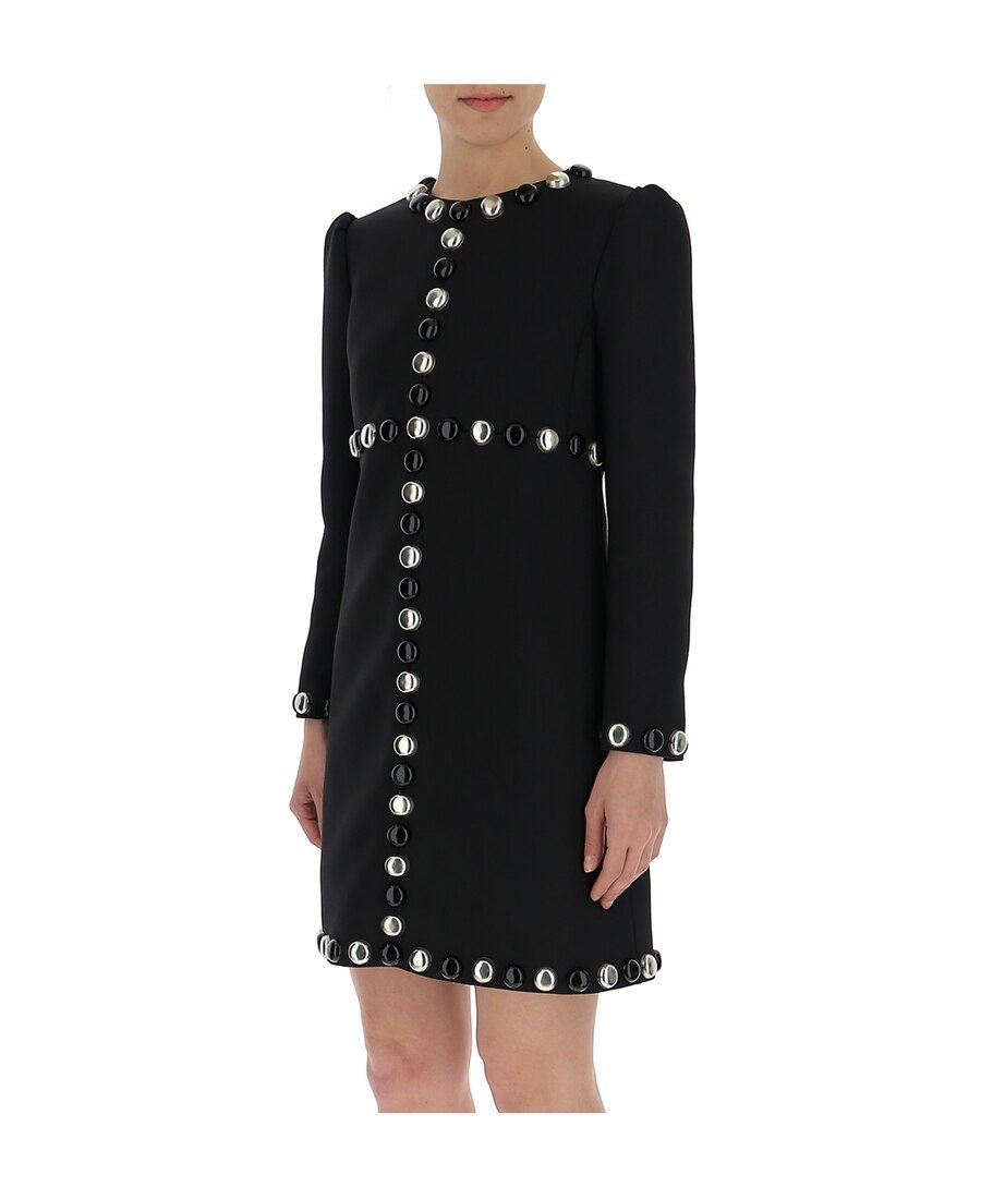 Celine Black Beaded Long-sleeved Dress In Black