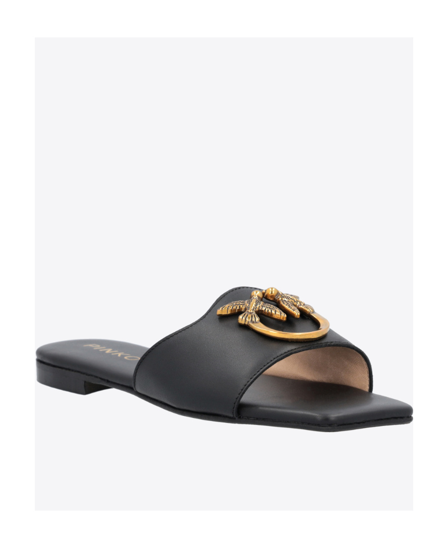 Pinko Logo Plaque Slip-on Sandals In Black