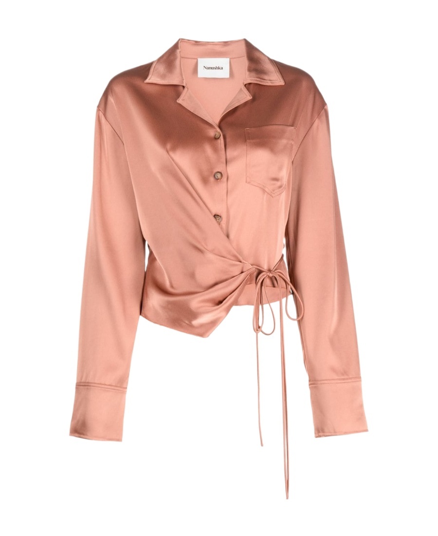 Nanushka Satin Wrap Shirt In Pink