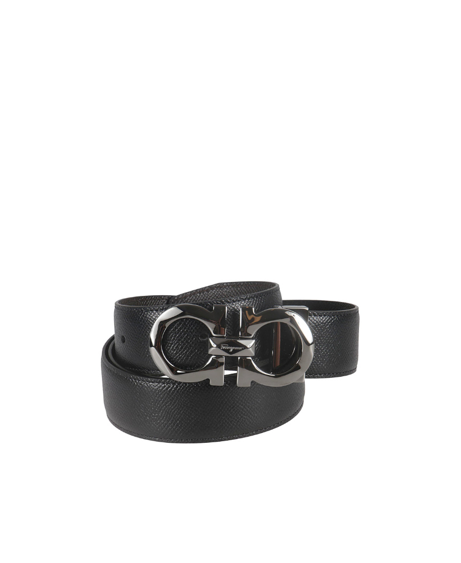 Ferragamo Salvatore Man's Bicolor Leather Belt With Logo Buckle In Black