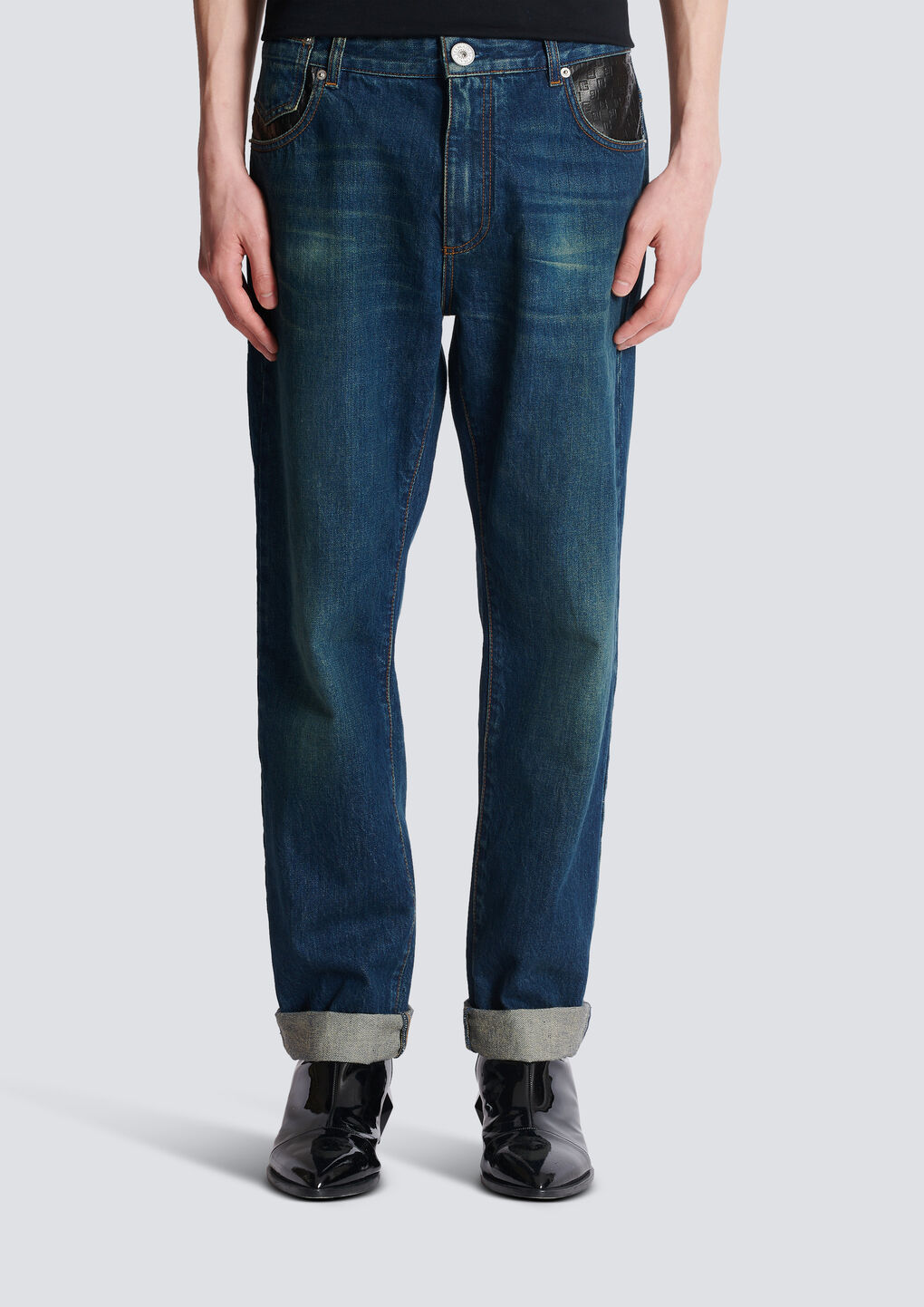 Balmain Vintage Logo-patch Straight-leg Jeans In Blue