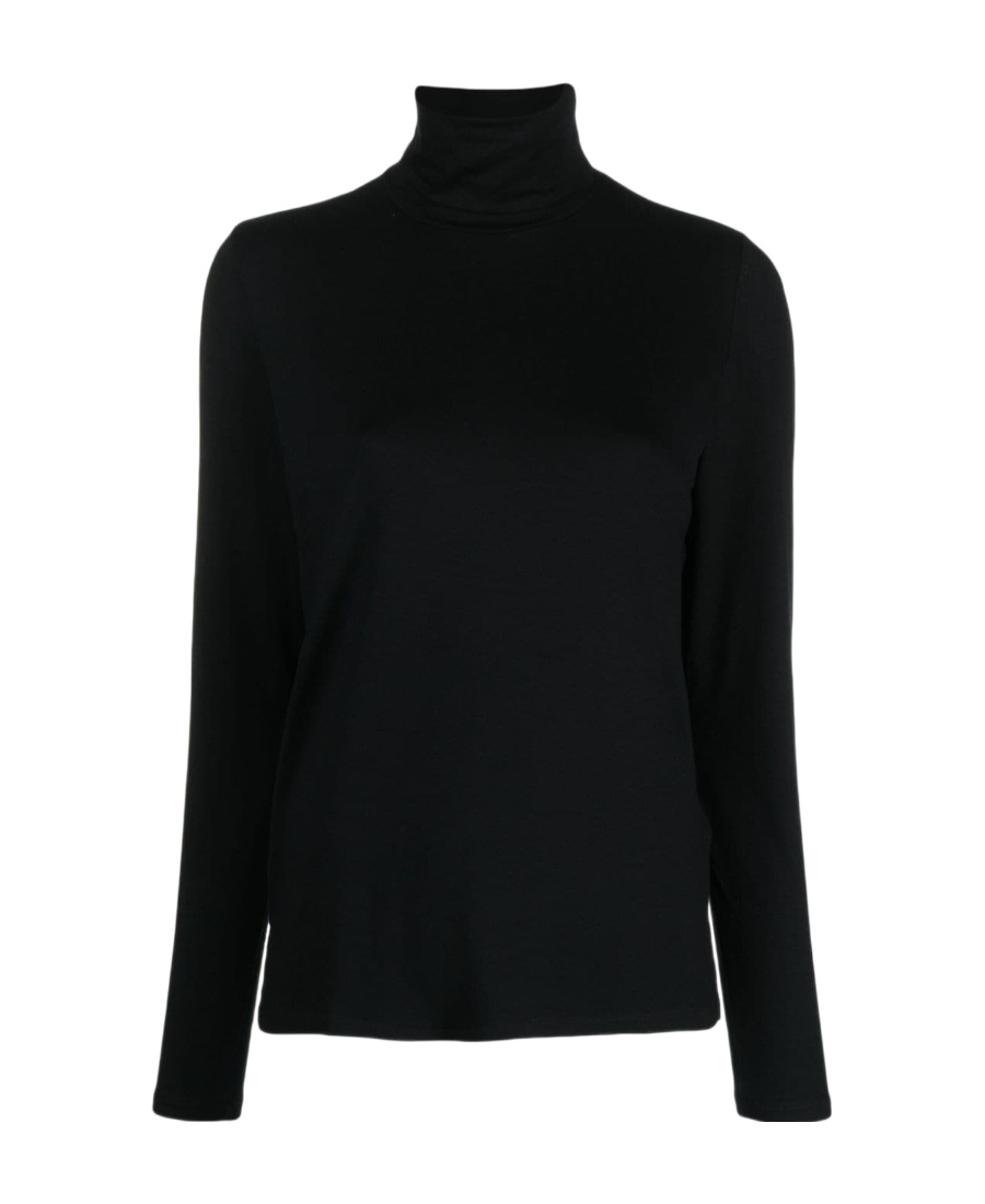 Majestic High-necked Densely Woven Sweater In Black