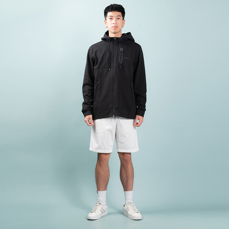 Hugo Boss Logo-embossed Cotton Blend Hooded Jacket In Black