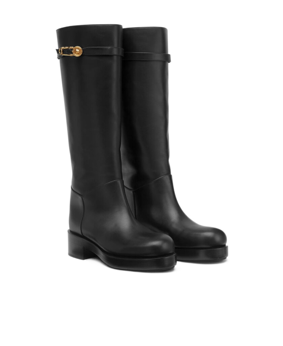 Versace Black High Boots With '95 Medusa Detail In Black