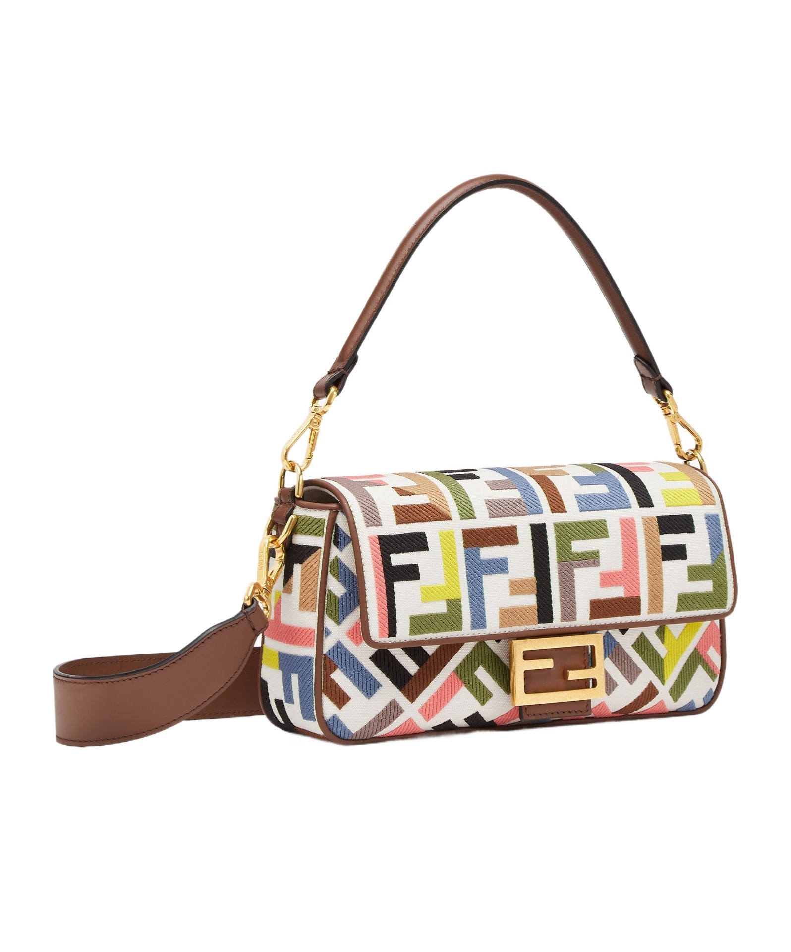 Shop Fendi Baguette Canvas Shoulder Bag In Multicolor