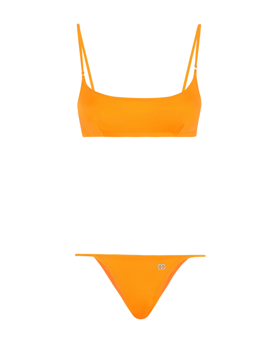 Dolce & Gabbana Logo-lettering Square-neck Bikini Set In Orange
