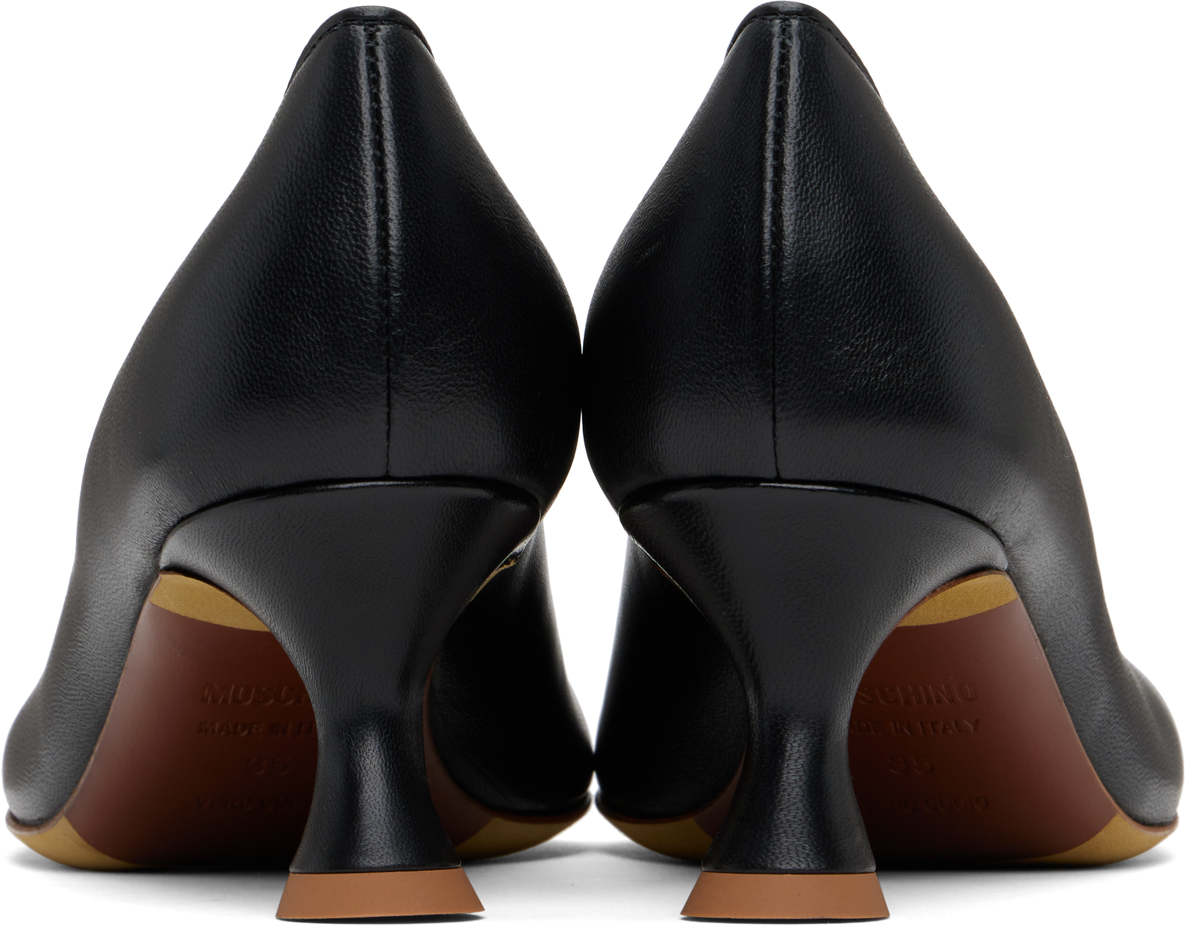 Moschino Black Duck Leather Heels In Black