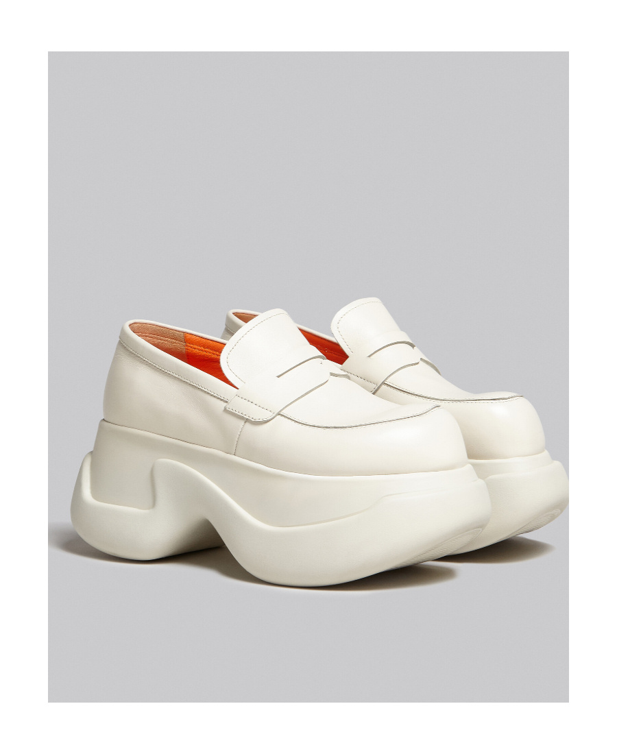 Marni Platform Leather Mocassin Loafers In White