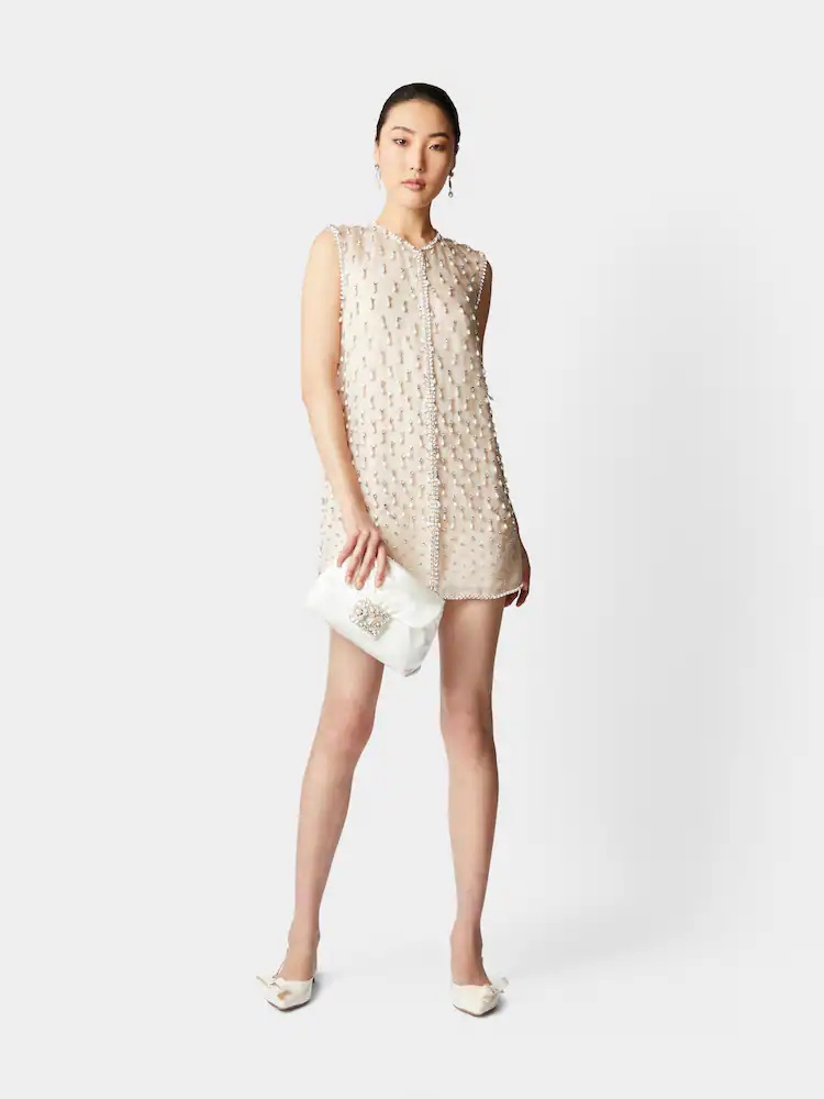 Roger Vivier Drape Bouquet Pearl Strass Drill Buckle Mini Handbag In White