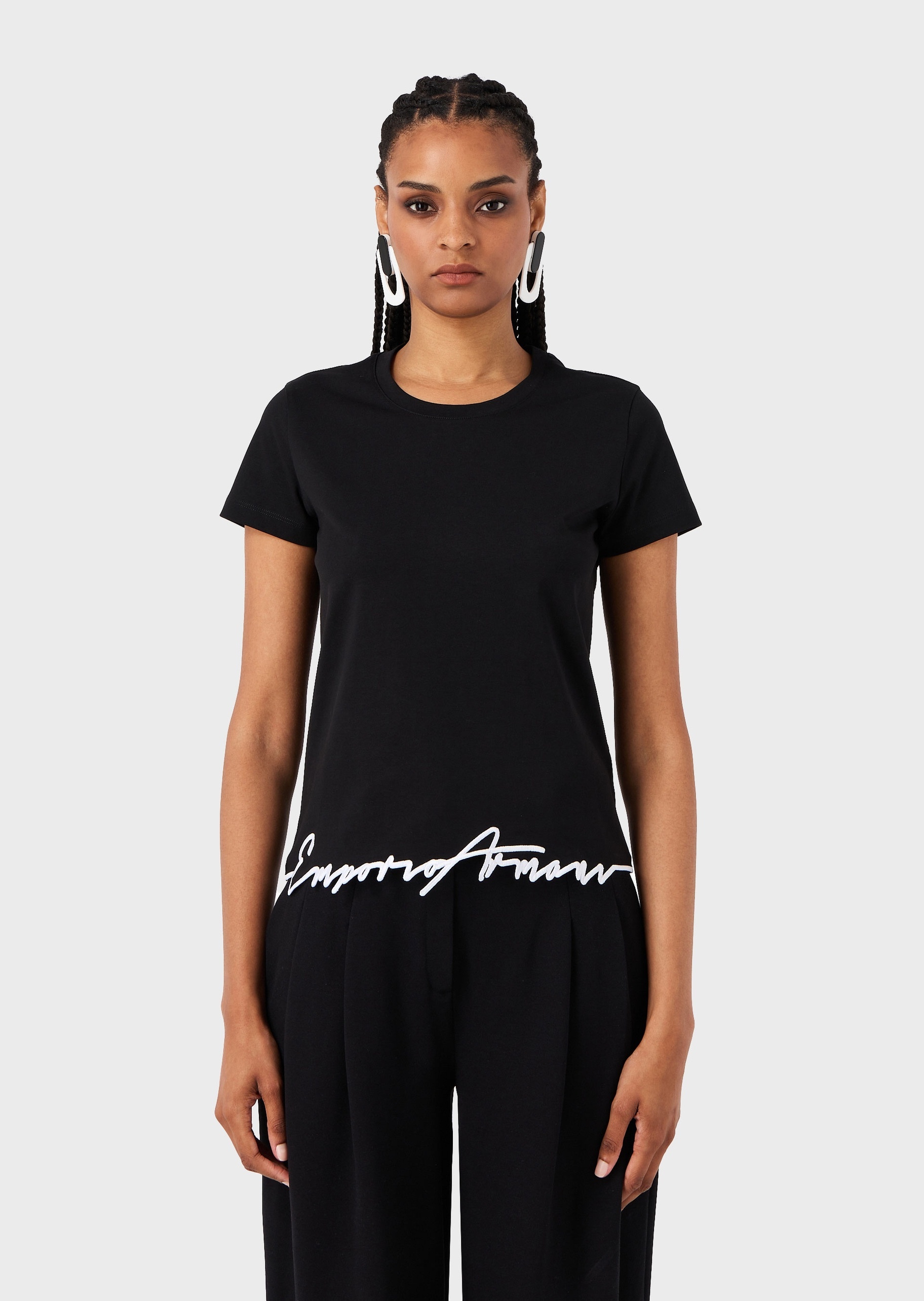 EMPORIO ARMANI LOGO-EMBROIDERED COTTON T-SHIRT