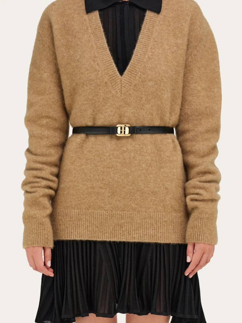 Ferragamo New Vara Plate Belt In Black