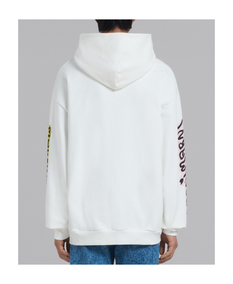Marni White Bio Cotton Hoodie With Graffiti Prints In White