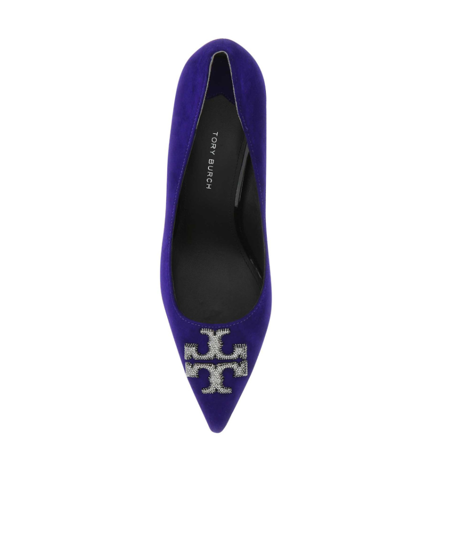 TORY BURCH LOGO BUCKLE SUEDE PUMPS