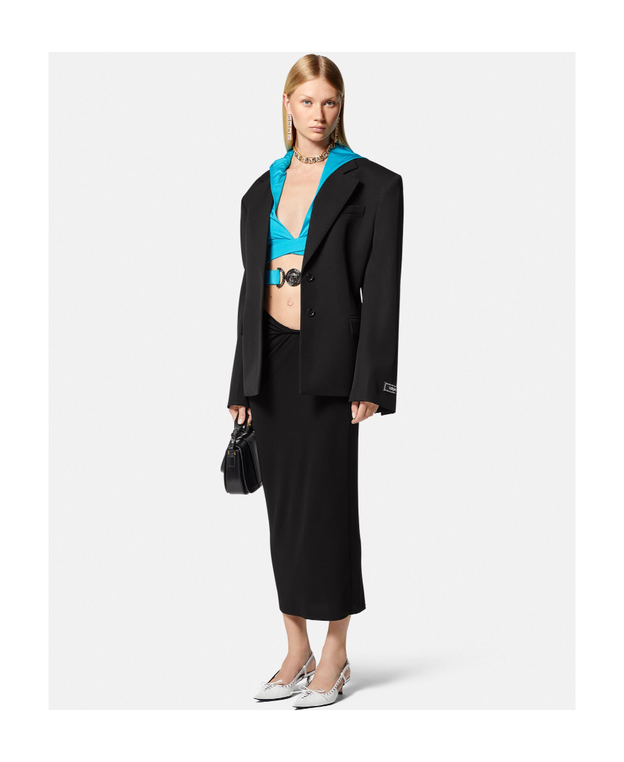 Versace La Greca Detail Fitted Skirt In Black