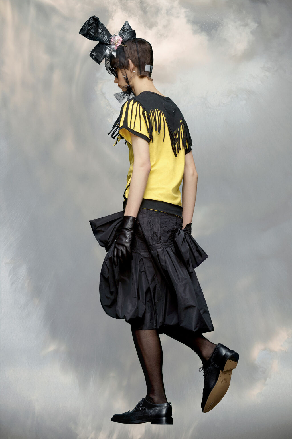 Maison Margiela Two-tone Cut-out Cotton T-shirt In Yellow