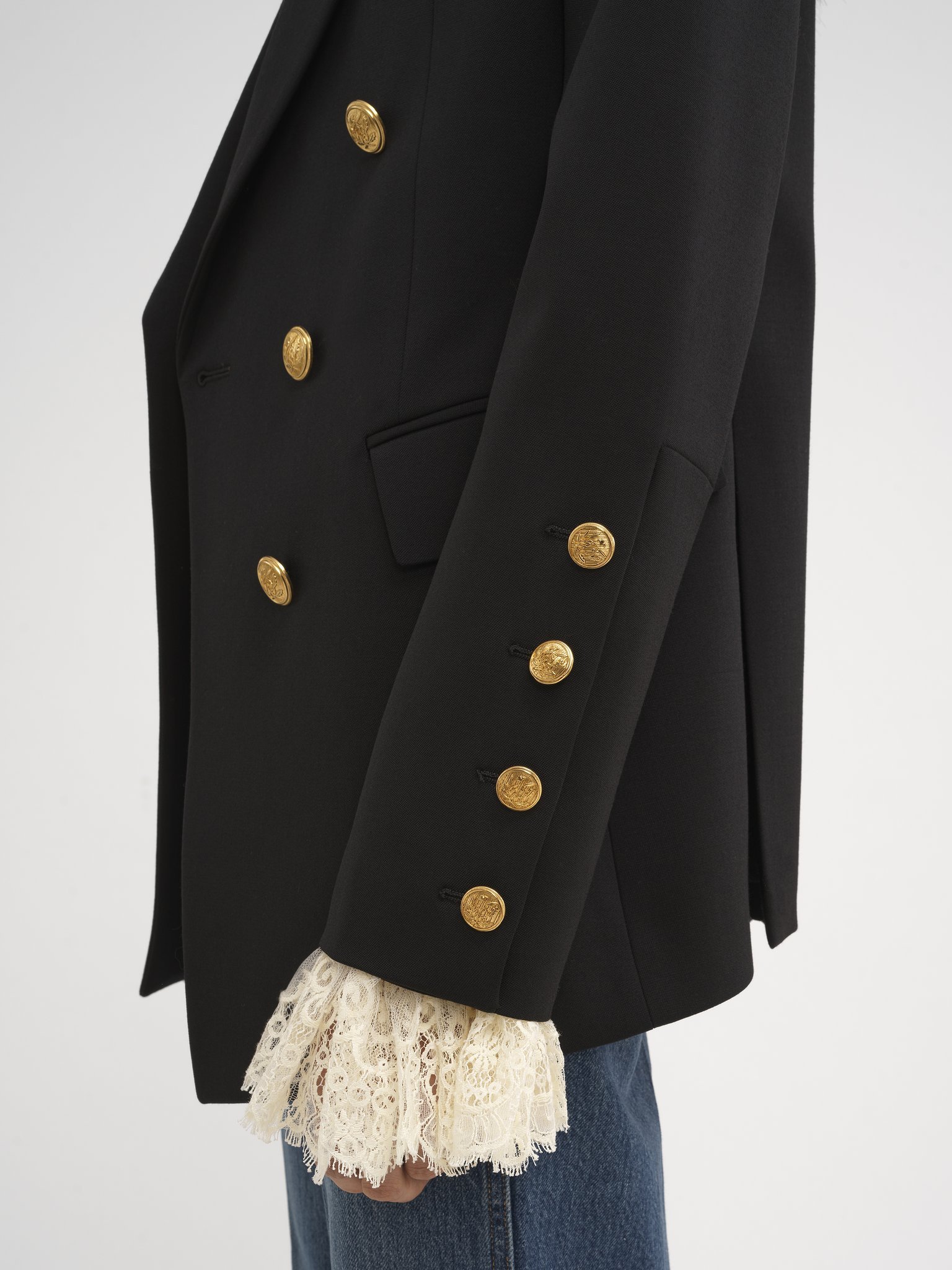 Chloé Double Breasted Stretch Wool Grain De Poudre Blazer In Black